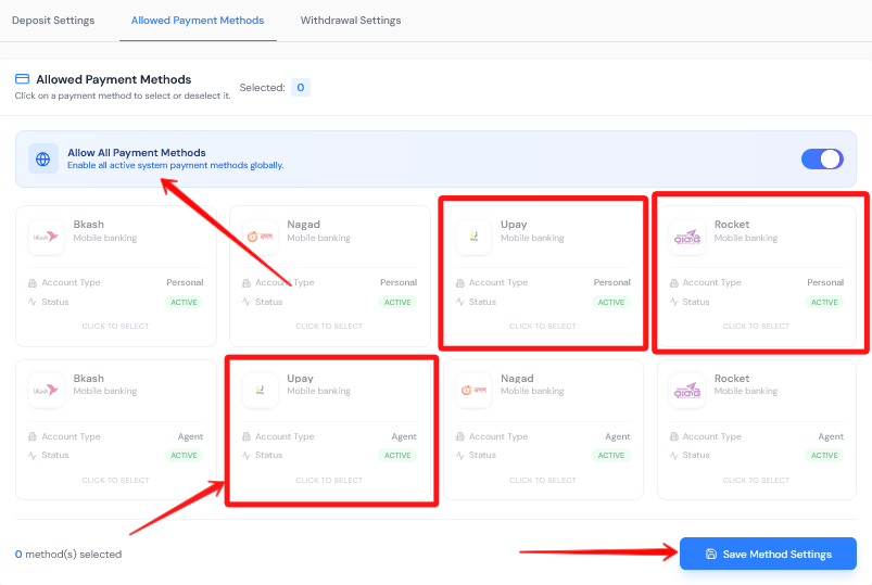 Allowed Payment Methods